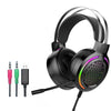 Gaming headset with RGB lighting and USB cable on a white background