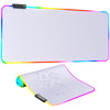 Large black RGB gaming mouse pad with colorful LED lighting and water-resistant surface.