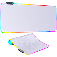 Large black RGB gaming mouse pad with colorful LED lighting and water-resistant surface.