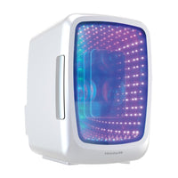 Frigidaire Mini Beverage Refrigerator with RGB LED lights and cans
