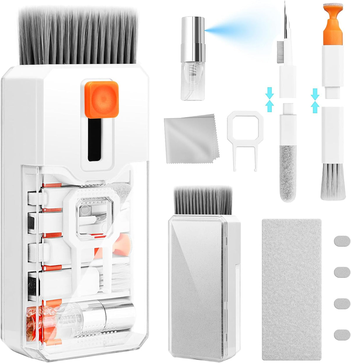 Keyboard cleaning kit tools including keycap puller and brush for effective cleaning of laptop and computer keyboards.