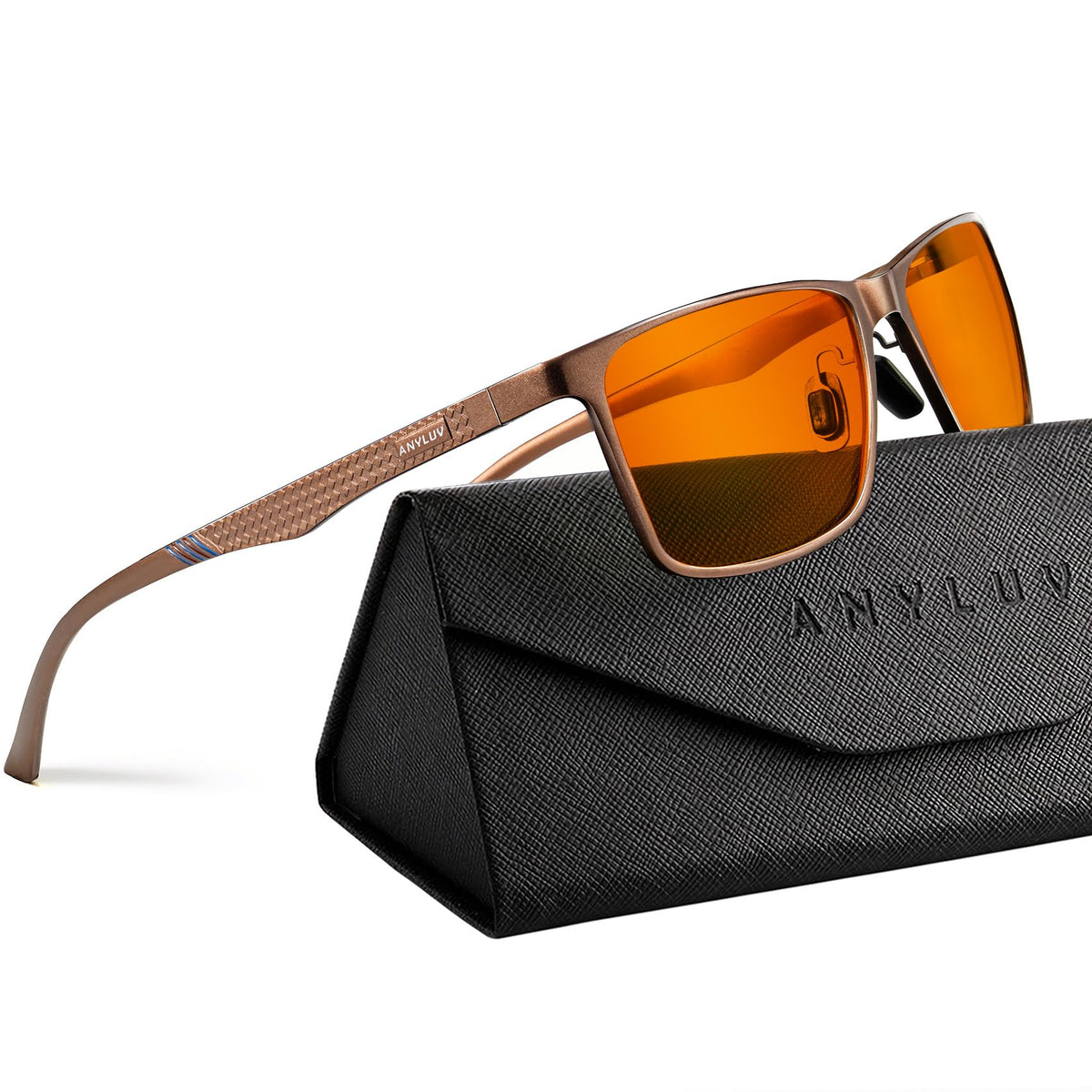 ANYLUV Blue Light Glasses on black protective case
