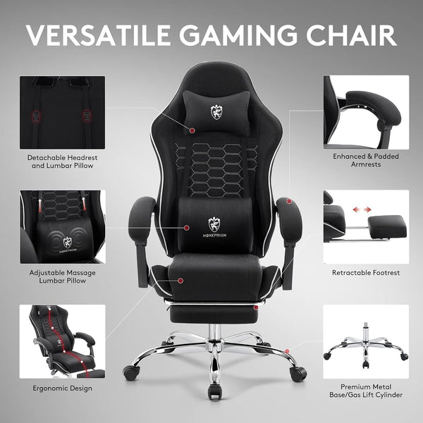Morkprism Gaming Chair with headrest and retractable footrest
