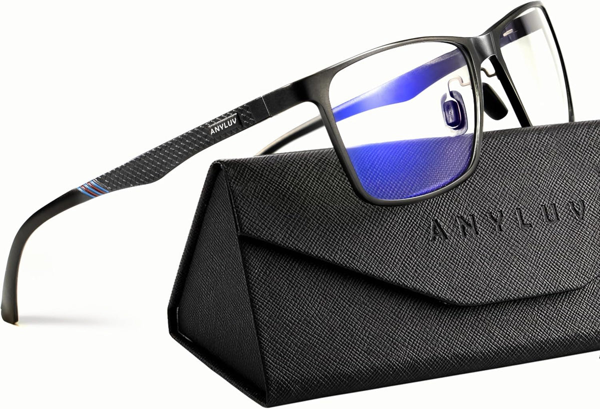 ANYLUV Blue Light Glasses on black protective case